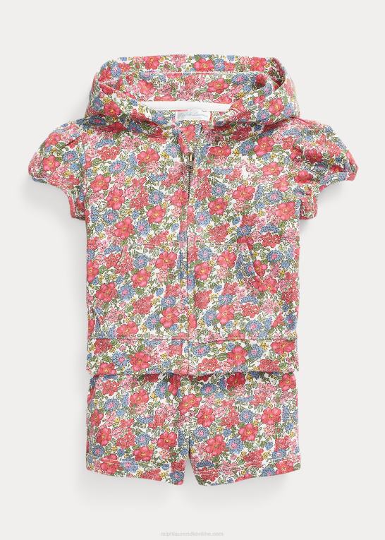 camden blomstret baby Ralph Lauren spa terry hættetrøje med fuld lynlås og kort sæt Z426B7768