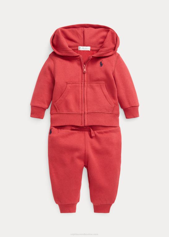 chili peber baby Ralph Lauren fleece sæt med hættetrøje og bukser med fuld lynlås Z426B8197
