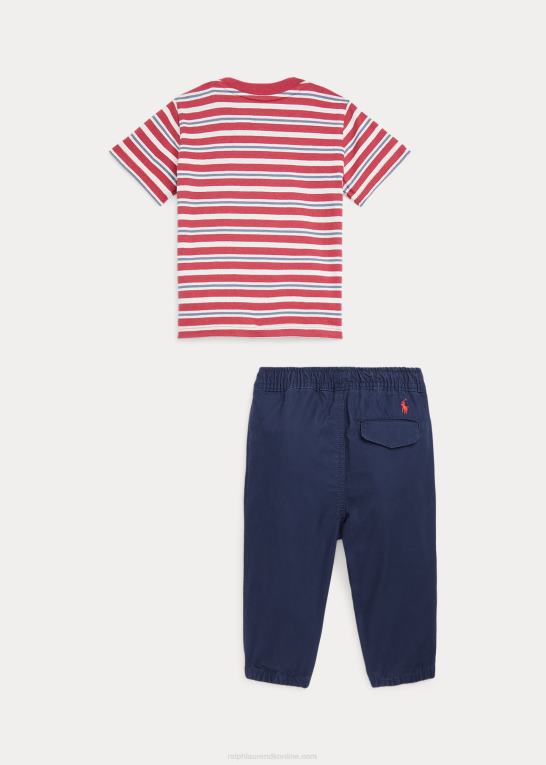 chilipeber multi baby Ralph Lauren stribet bomulds-t-shirt og poplin-buksesæt Z426B8213