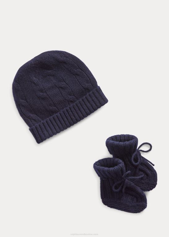 college flåde baby Ralph Lauren kashmir beanie & bootie sæt Z426B8039