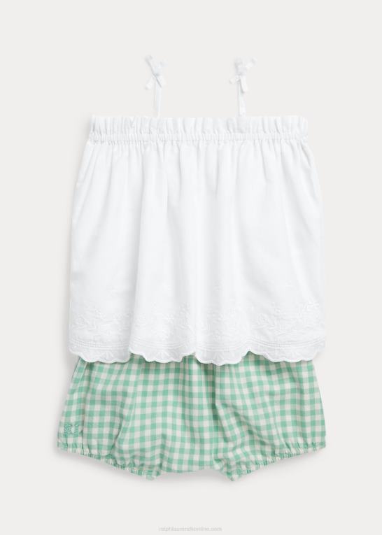 dækvask hvid baby Ralph Lauren eyelet bomuldstop & gingham kort sæt Z426B7776