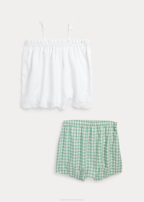 dækvask hvid baby Ralph Lauren eyelet bomuldstop & gingham kort sæt Z426B7776