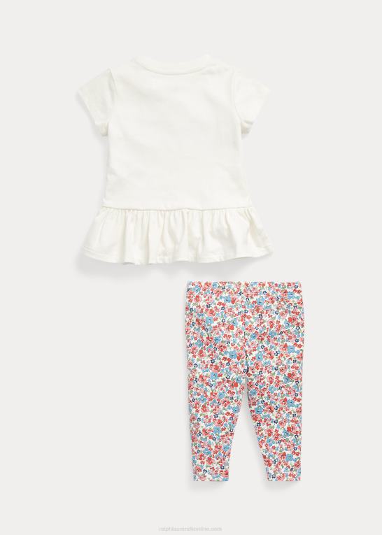 dækvask hvid/blomstret baby Ralph Lauren logojersey top & blomstret leggingssæt Z426B7784