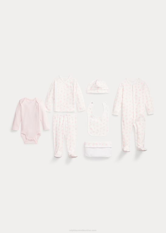 delikat pink multi baby Ralph Lauren 7-delt gavesæt i økologisk bomuld Z426B7818