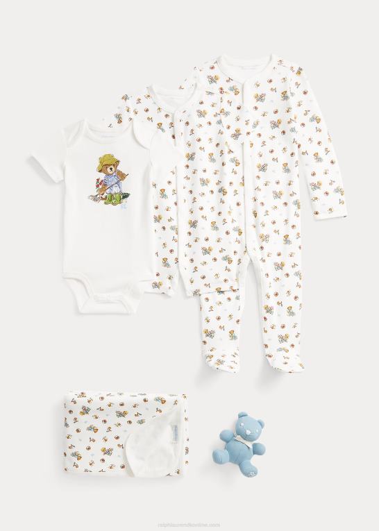 dreng havebjørn baby Ralph Lauren gavesæt i 5 dele polobjørn i bomuld Z426B7829