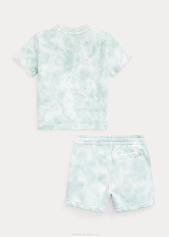 falmet mynte baby Ralph Lauren vasket jersey-t-shirt og kort fleecesæt Z426B7759