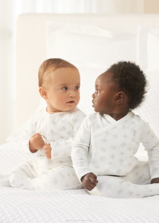 grå multi baby Ralph Lauren bomuldstop og buksesæt med bjørnetryk Z426B7797