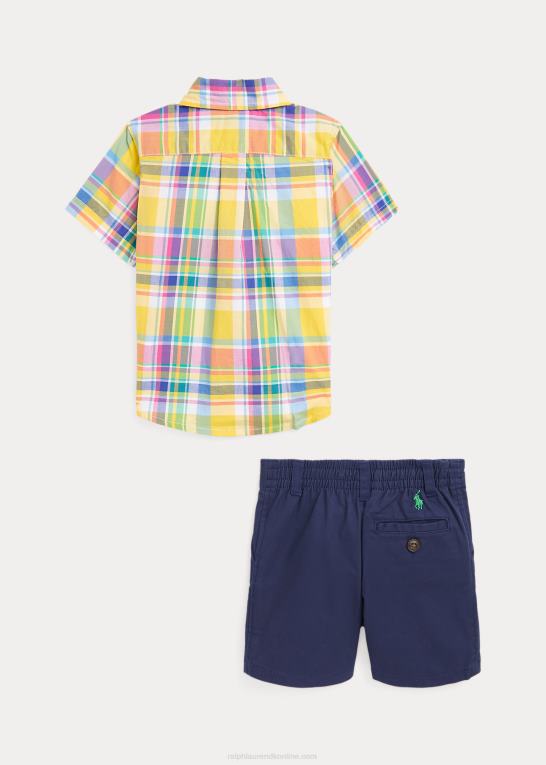 gul/grøn multi baby Ralph Lauren plaid poplin skjorte & chino kort sæt Z426B8183