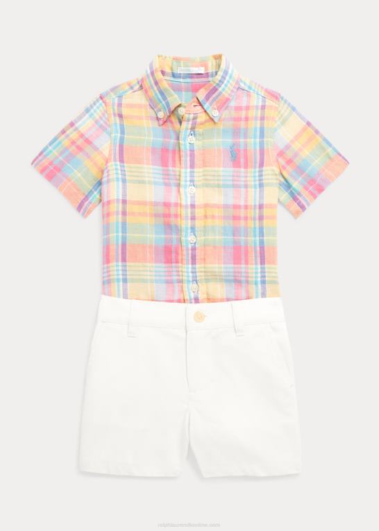 gul/rød multi baby Ralph Lauren plaid linned skjorte & chino kort sæt Z426B7771