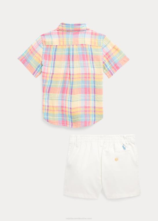 gul/rød multi baby Ralph Lauren plaid linned skjorte & chino kort sæt Z426B7771