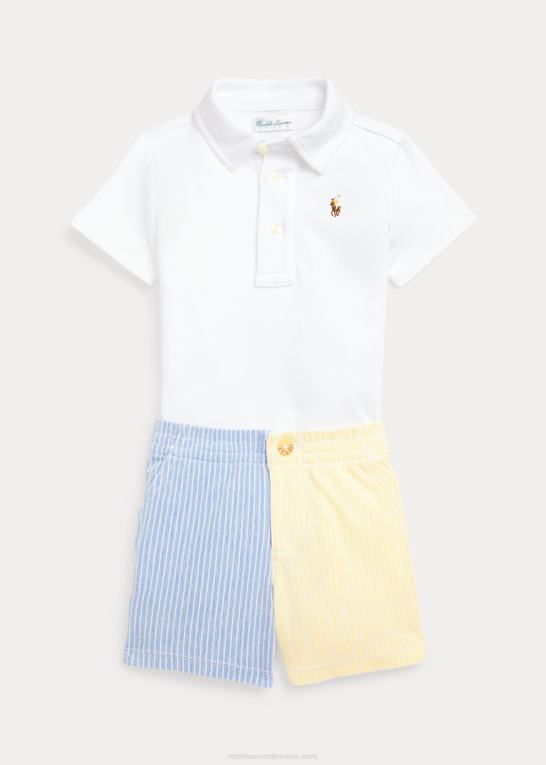 hvid baby Ralph Lauren blød poloshirt i bomuld og kort meshsæt Z426B8187