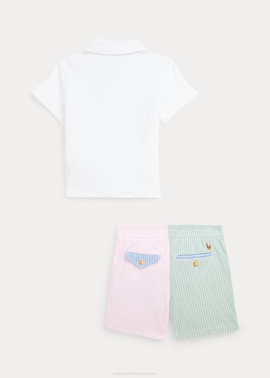 hvid baby Ralph Lauren blød poloshirt i bomuld og kort meshsæt Z426B8187