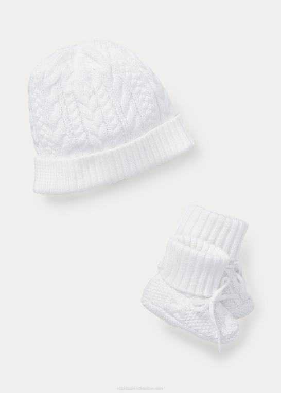 hvid baby Ralph Lauren bomuldsbeanie & støvletter sæt Z426B8341
