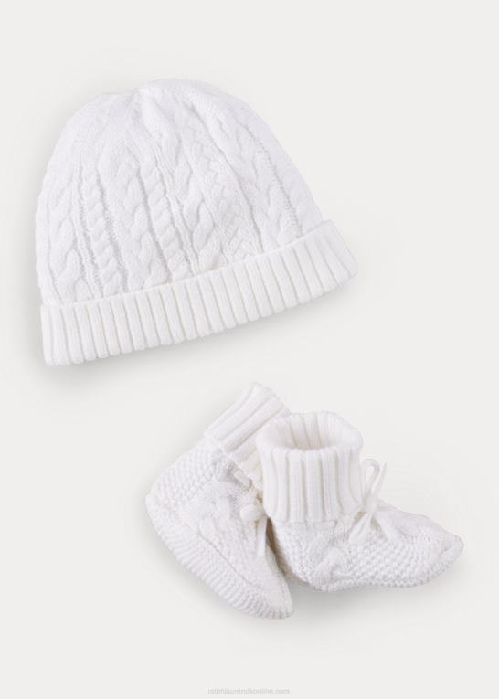 hvid baby Ralph Lauren bomuldsbeanie & støvletter sæt Z426B8341