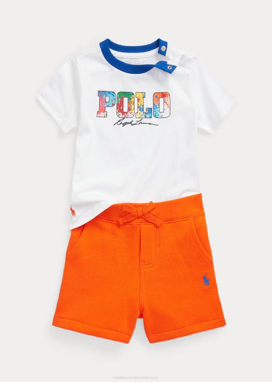 hvid baby Ralph Lauren jersey-t-shirt med logo og kort fleecesæt Z426B7758