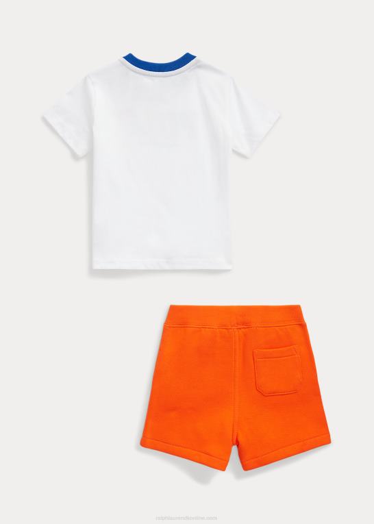 hvid baby Ralph Lauren jersey-t-shirt med logo og kort fleecesæt Z426B7758