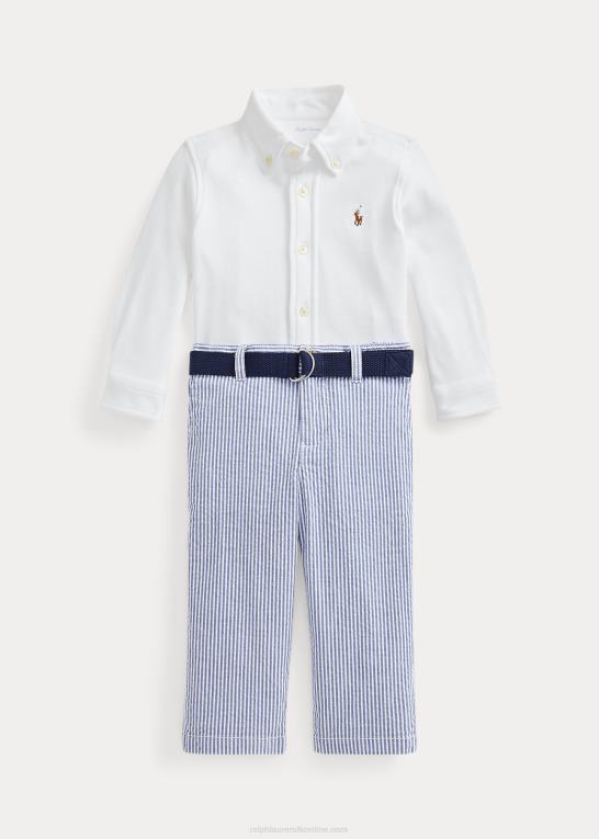 hvid baby Ralph Lauren skjortebælte & seersucker buksesæt Z426B8209
