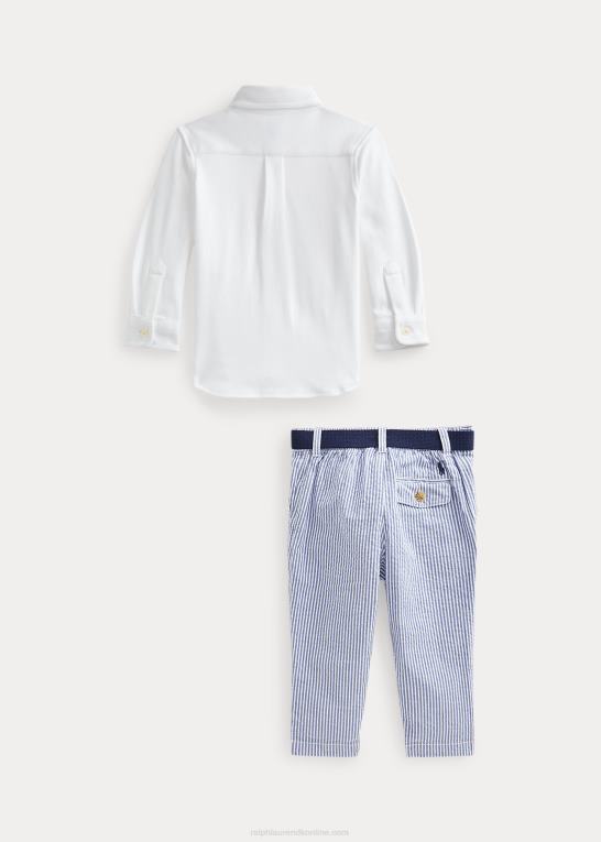 hvid baby Ralph Lauren skjortebælte & seersucker buksesæt Z426B8209