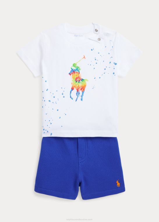 hvid baby Ralph Lauren stor pony jersey t-shirt & fleece kort sæt Z426B8182