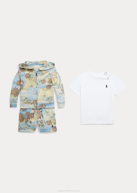 hvid multi baby Ralph Lauren jersey tee spa terry hættetrøje & kort sæt Z426B7762