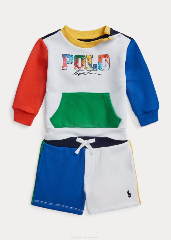 hvid multi baby Ralph Lauren logo fleece sweatshirt & kort sæt Z426B7763