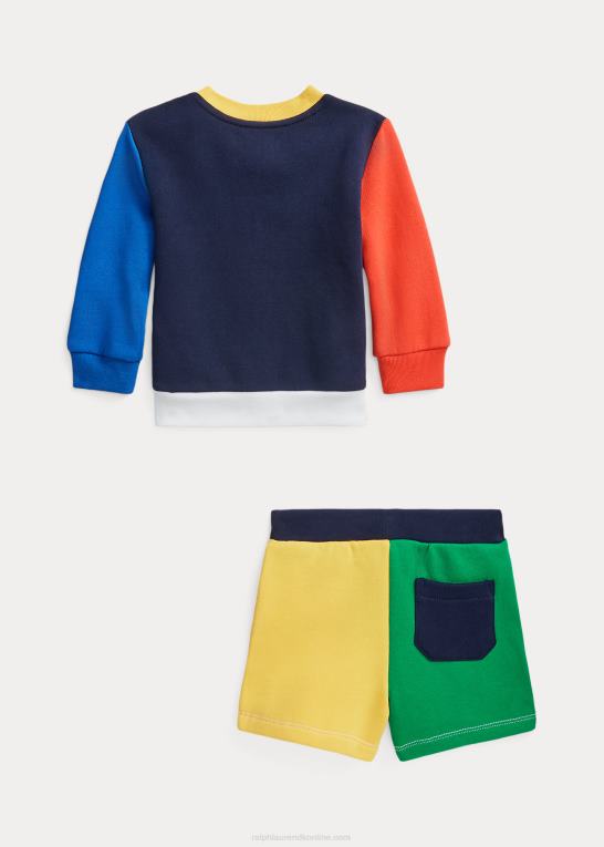 hvid multi baby Ralph Lauren logo fleece sweatshirt & kort sæt Z426B7763