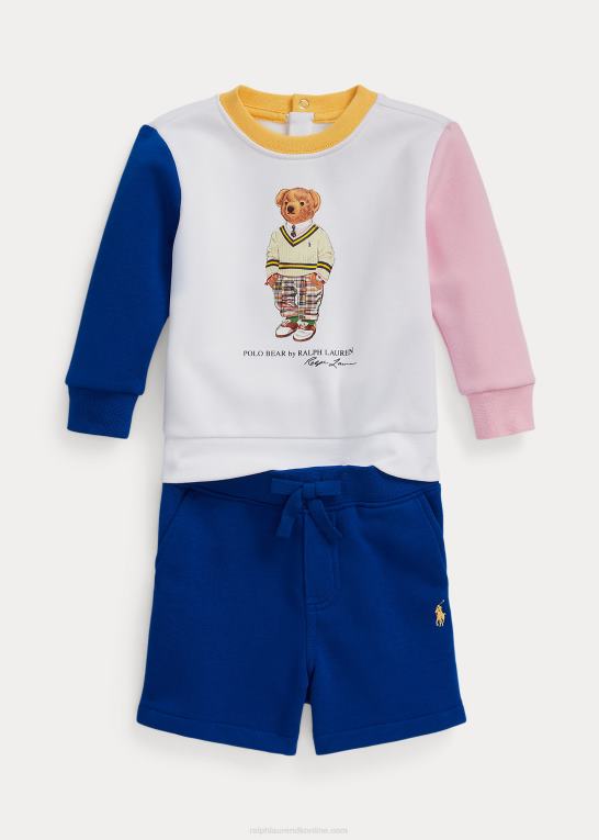 hvid multi baby Ralph Lauren polo bear fleece sweatshirt & kort sæt Z426B7766