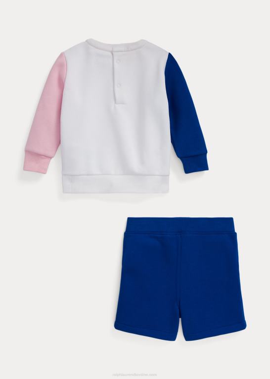 hvid multi baby Ralph Lauren polo bear fleece sweatshirt & kort sæt Z426B7766