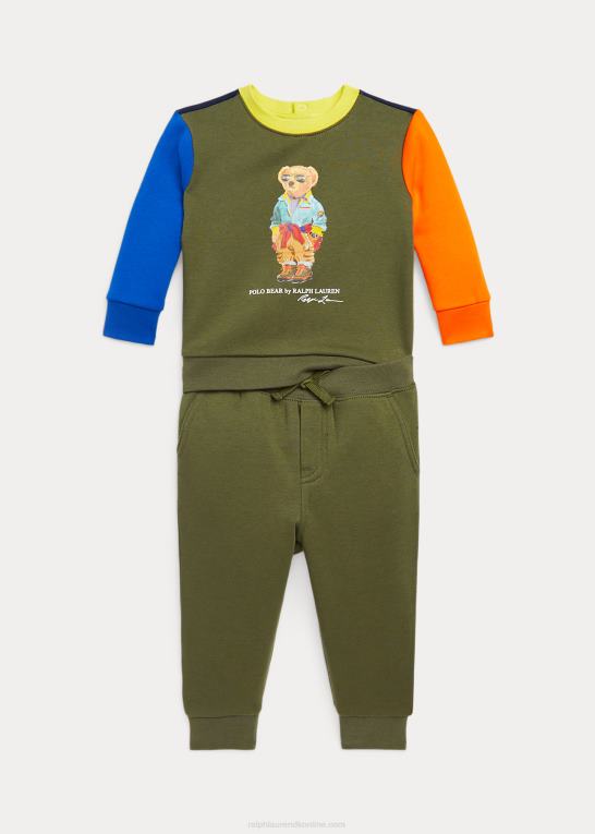 krydstogt flåde/mørk salvie baby Ralph Lauren polo bear fleece sweatshirt & buksesæt Z426B8207