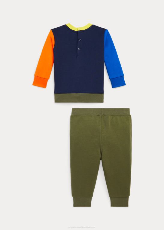 krydstogt flåde/mørk salvie baby Ralph Lauren polo bear fleece sweatshirt & buksesæt Z426B8207