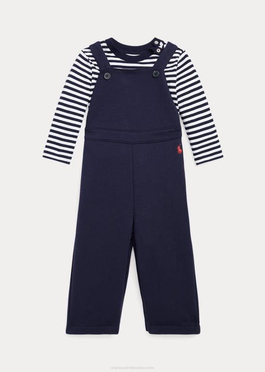 krydstogt marine/hvid baby Ralph Lauren stribet jersey t-shirt & fleece overall sæt Z426B8206
