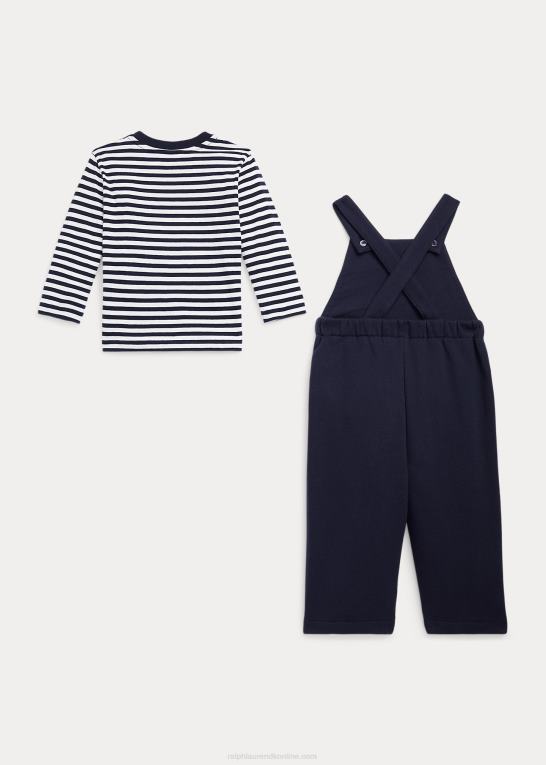 krydstogt marine/hvid baby Ralph Lauren stribet jersey t-shirt & fleece overall sæt Z426B8206