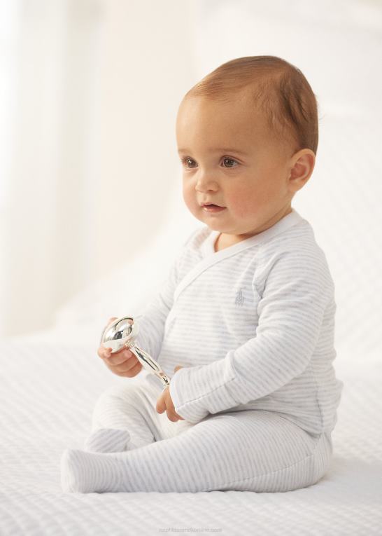 kvartslyng/hvid baby Ralph Lauren stribet bomuldstop & buksesæt Z426B7795