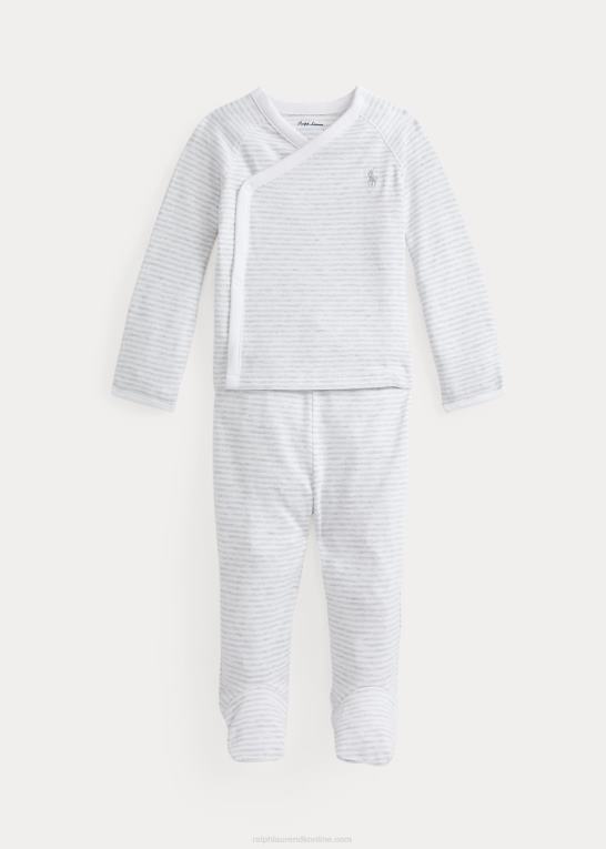 kvartslyng/hvid baby Ralph Lauren stribet bomuldstop & buksesæt Z426B7795