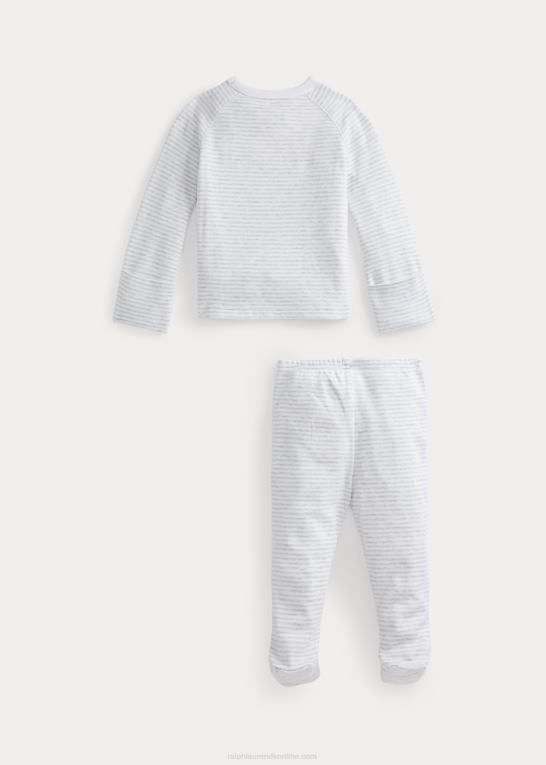 kvartslyng/hvid baby Ralph Lauren stribet bomuldstop & buksesæt Z426B7795