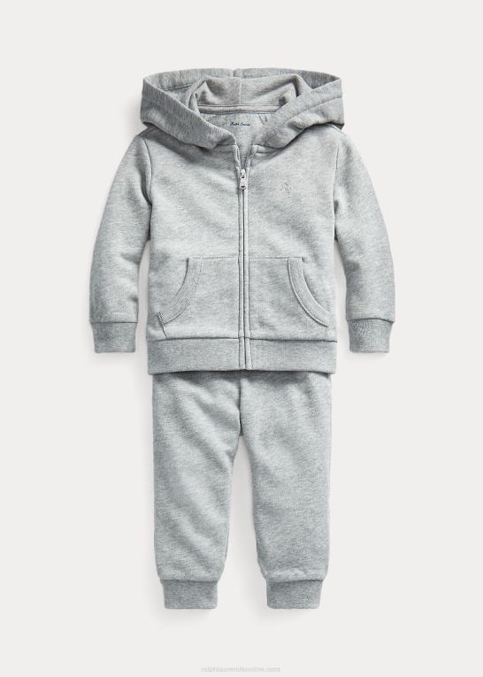lysegrå lyng baby Ralph Lauren fransk frotté hættetrøje og bukser sæt Z426B7779
