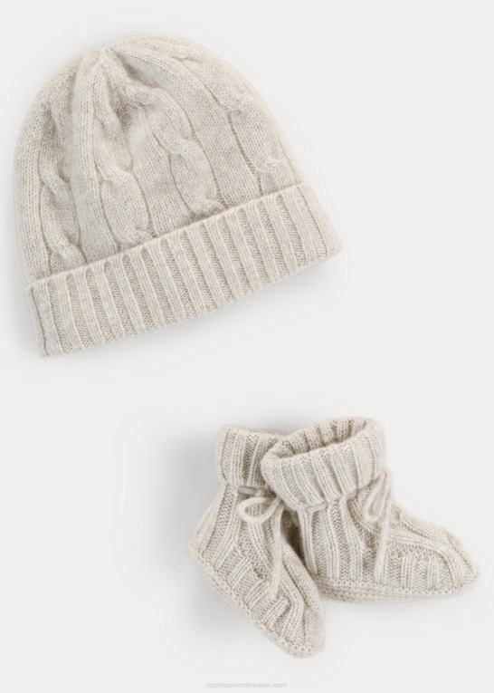 lysegrå lyng baby Ralph Lauren kashmir beanie & bootie sæt Z426B8034