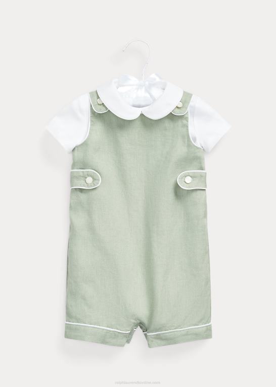 lysegrøn/hvid baby Ralph Lauren bomulds bodysuit & hør overallssæt Z426B7805