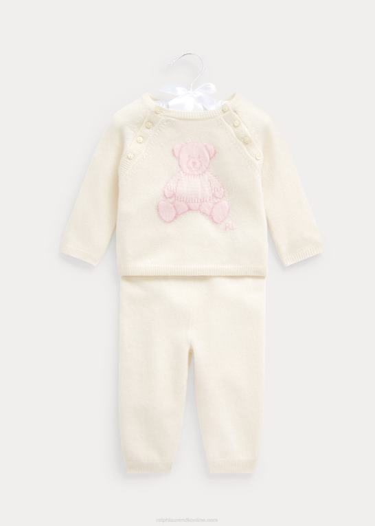 lyserød baby Ralph Lauren bjørne kashmir top & bukser sæt Z426B7799