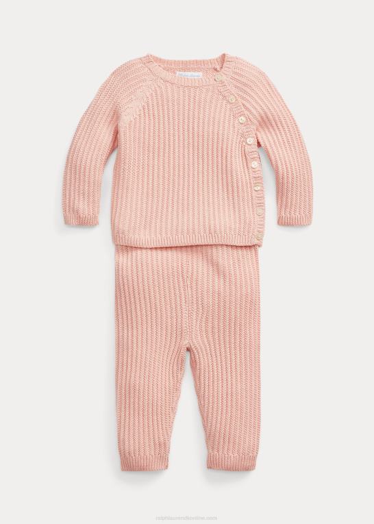 lyserød baby Ralph Lauren bomuldstrøje og buksesæt Z426B7793
