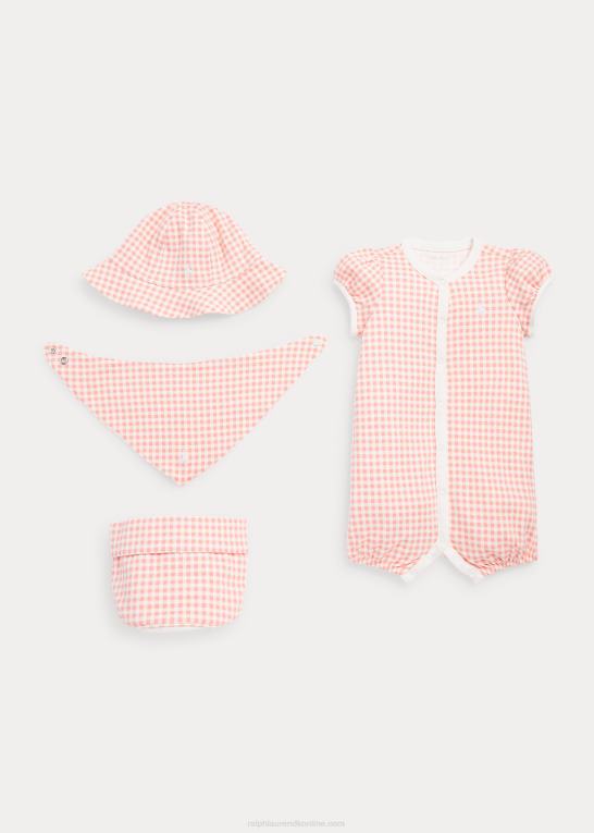 lyserød gingham baby Ralph Lauren bomuld interlock 4-delt gavesæt Z426B7820