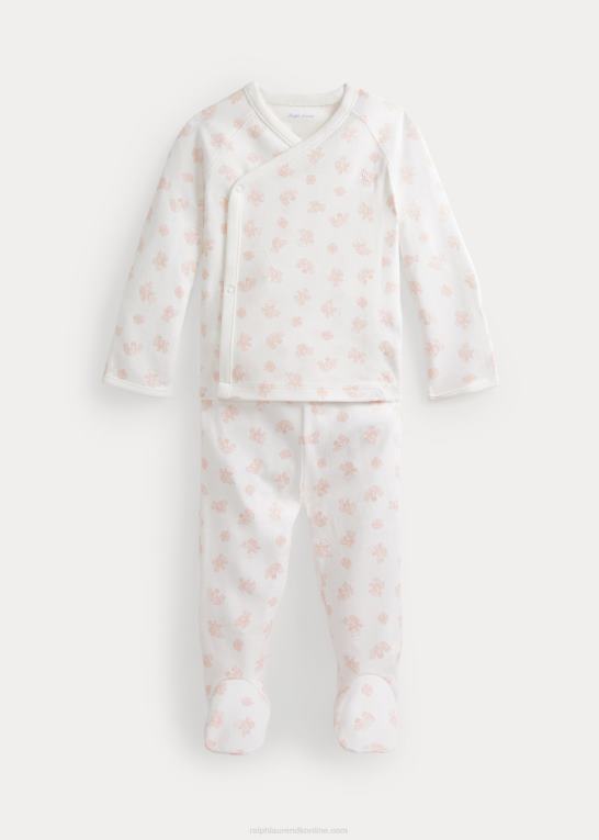 lyserød multi baby Ralph Lauren top og buksesæt i økologisk bomuld med bjørnetryk Z426B7794