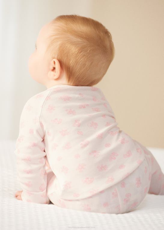 lyserød multi baby Ralph Lauren top og buksesæt i økologisk bomuld med bjørnetryk Z426B7794