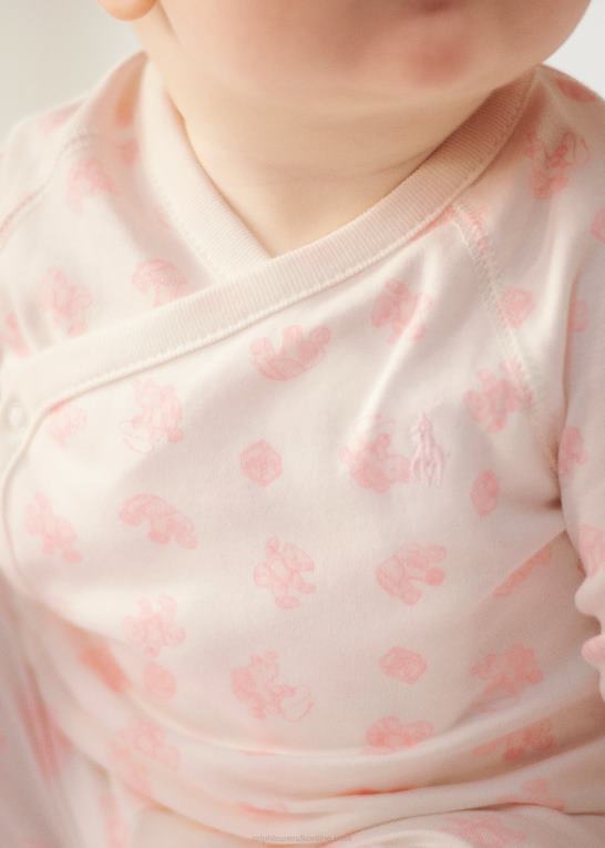 lyserød multi baby Ralph Lauren top og buksesæt i økologisk bomuld med bjørnetryk Z426B7794