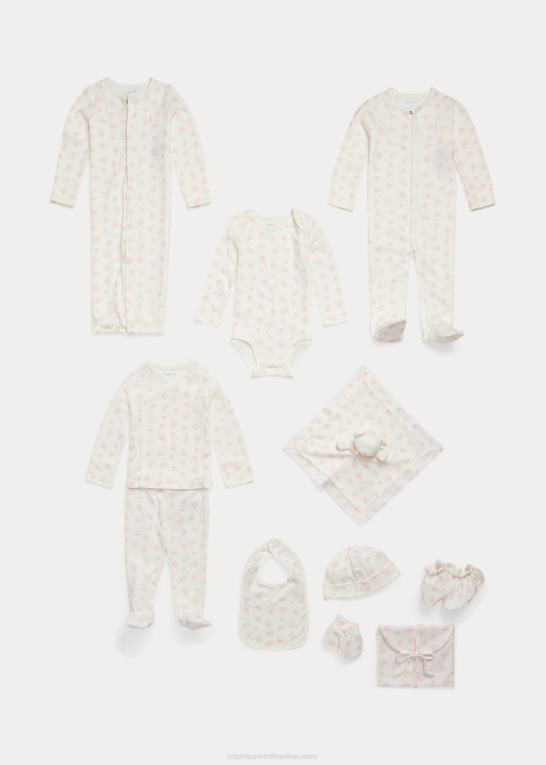 lyserød multi baby Ralph Lauren top og buksesæt i økologisk bomuld med bjørnetryk Z426B7794