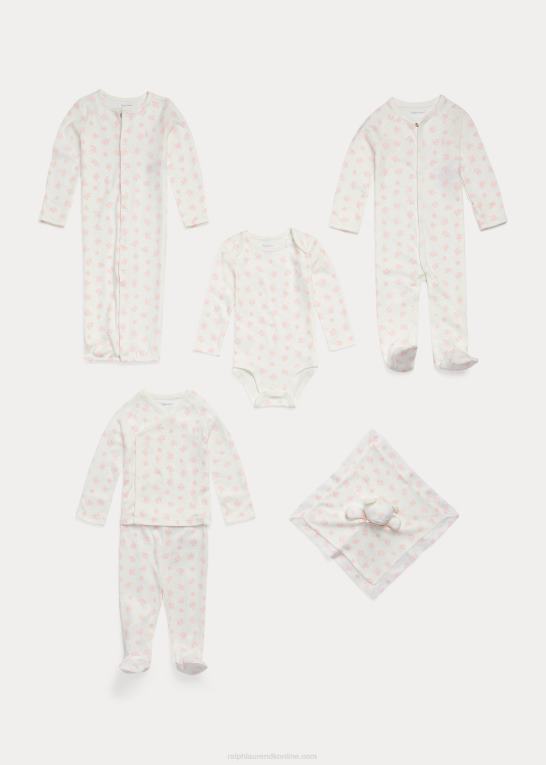 lyserød multi baby Ralph Lauren top og buksesæt i økologisk bomuld med bjørnetryk Z426B7794
