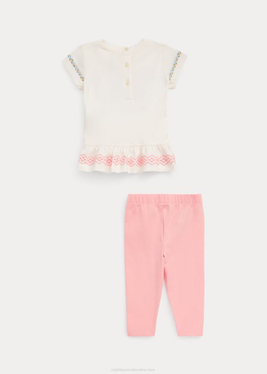 lyserødt sand/nevis baby Ralph Lauren broderet jersey-t-shirt & leggingssæt Z426B8203