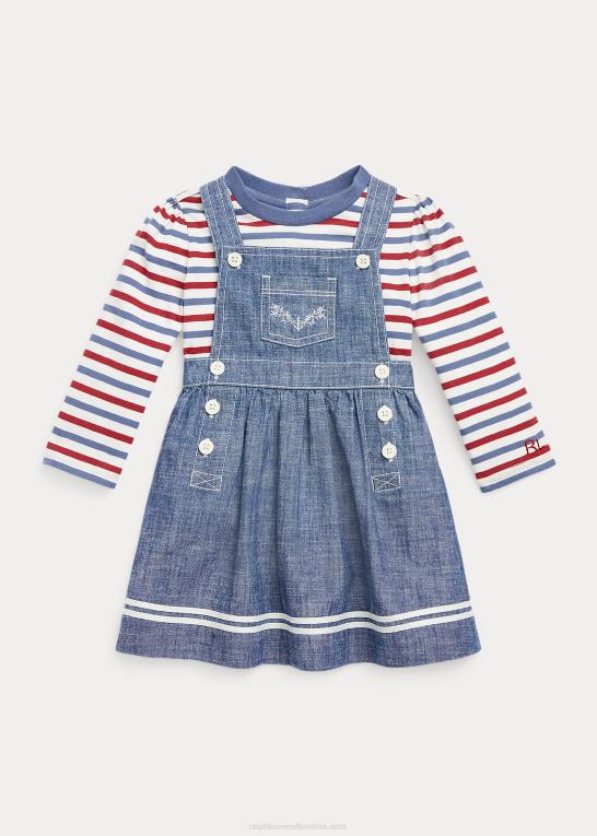 mørk indigo vask baby Ralph Lauren jersey t-shirt & chambray kjolesæt Z426B8212