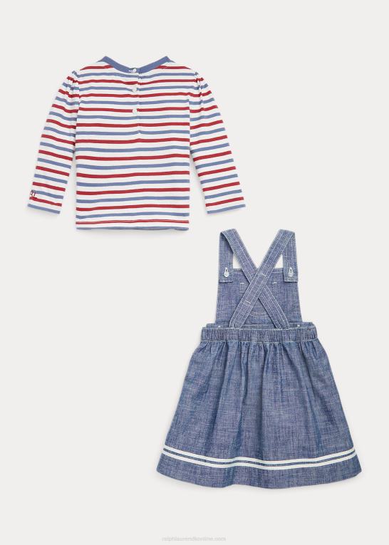 mørk indigo vask baby Ralph Lauren jersey t-shirt & chambray kjolesæt Z426B8212