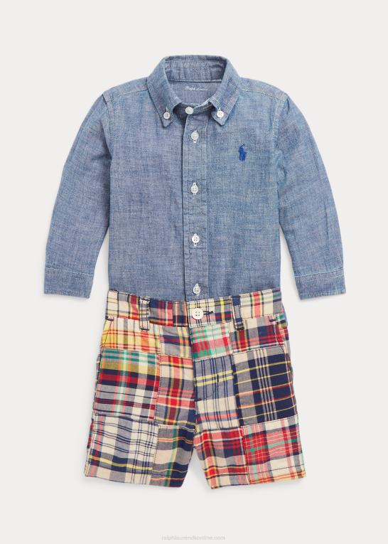 madras chambray baby Ralph Lauren chambray skjorte & madras kort sæt Z426B8189